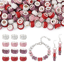 (52) Непрозрачная лаванда 100 шт. 4 цвета, полимерная глина, стразы, европейские бусины с большими отверстиями и латунными сердечниками с серебряным покрытием, рондель, разноцветные, 11~12x7~7.5 мм, отверстие : 5 мм, 25 шт / цвет