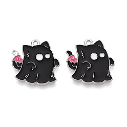 Ghost Подвески из сплава и эмали на тему Хэллоуина, без кадмия и без свинца, платина, чёрные, 22x20.5x1 мм, отверстие : 1.6 мм