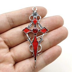 Красный Готические крестики из цинкового сплава на Хэллоуин, с эмалью и стразами, античное серебро, красные, 70x31 мм