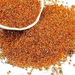 Темно-Оранжевый Гальванизируйте стеклянных шариков семени, Ирис, цилиндр, темно-оранжевый, 1.6x1.3 мм, отверстие : 0.8 мм, Около 60000 шт / фунт