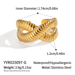 Настоящее золото 18K 304 Кольца-манжеты из нержавеющей стали для женщин, реальный 18 k позолоченный, 12 мм, внутренний диаметр: 17.4 мм