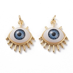 Темно-Синий Латунные подвески, с акриловыми и прыжковыми кольцами, глаз, долговечный, реальный 18 k позолоченный, темно-синий, 21.5x18x7 мм, отверстие : 3 мм, Перейти кольцо: 5x1 мм
