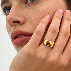 Настоящее золото 18K 304 кольца для пальцев из нержавеющей стали для женщин, прямоугольные, реальный 18 k позолоченный, 6.5 мм, внутренний диаметр: 17 мм