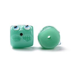Mittlerer Aquamarin Halloween undurchsichtige Harzperlen, Spalte mit Monstergesicht, mittlerer Aquamarin, 13x12.5x14 mm, Bohrung: 2 mm