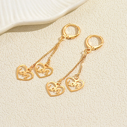 Сердце Серьги-кольца с кисточками из латуни, золотые, сердце, 55 мм