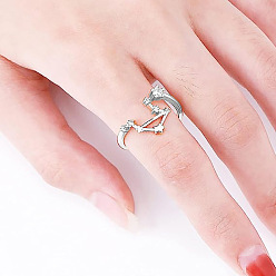 Весы Двенадцать колец-манжет с микропаве из латуни с кубическим цирконием, платина, Весы, внутренний диаметр: регулируемый