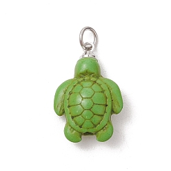 Зеленый Окрашенные синтетические бирюзовые подвески, прелести морской черепахи, платина, зелёные, 21.5x14x7 мм, Перейти кольцо: 5x0.8 мм, внутренний диаметр: 3 мм