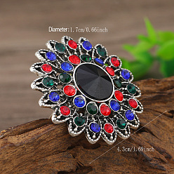 Разноцветный Кольца для пальцев из сплава и страз в этническом стиле, цветок, красочный, внутренний диаметр: 17 мм