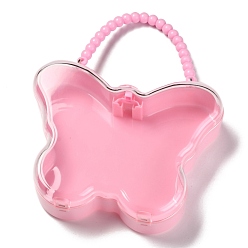 Pink Бабочки пластиковые шкатулки, с пластиковой ручкой для бусинок, прозрачная крышка, розовые, 13x16.7x4.8 см