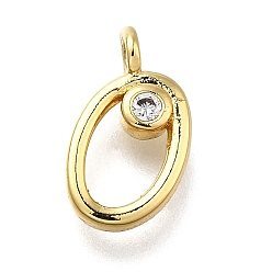 Letter O Латунные микро проложить кубического циркония подвески, письмо амулеты, стойки покрытие, долговечный, без кадмия и без свинца, Письмо O, 12.5x7x2 мм, отверстие : 1.6 мм