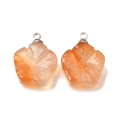 Carnelian Natural Carnelian Pendants, with 201 Stainless Steel Loops, Flower Charms, 18x14x7mm, Hole: 1.6mm