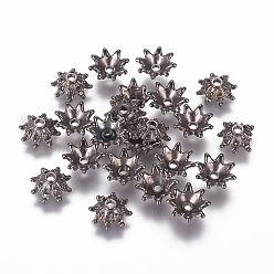 Черный Цвет Металла Пластиковые шарики ccb, 8-лепесток, металлический черный , 8.5x3.5 мм, отверстие : 1.4 мм