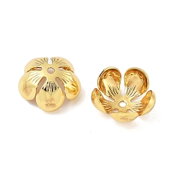 Настоящее золото 18K Шапочки и конусы для бусин, латунные, 5-лепестков цветка, реальный 18 k позолоченный, 13x6 мм, отверстие : 1.5 мм
