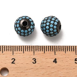 Deep Sky Blue 925 Sterling Silver Micro Pave Cubic Zirconia Beads, Round, Gunmetal, Deep Sky Blue, 10x9mm, Hole: 2.2mm