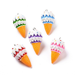 Mixed Color Resin Imitation Food Pendants, Ice Cream Charms, with Platinum Tone Iron Loops, Mixed Color, 40.5x21x21mm, Hole: 2mm