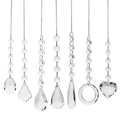 Прозрачный Украшения из кристаллов кварца, с железными цепочками, разнообразные, прозрачные, 390~415 мм, подвески: 158~185x20~51 мм, о 7 шт / комплект