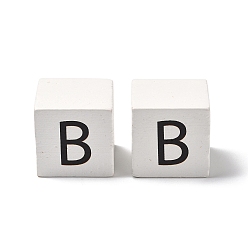 Letter B Древесина европейского бисера, бусины с большим отверстием, куб с письмом, В письме, 30.5x30.5x29.5~30.5 мм, отверстие : 5 мм