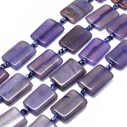 Средний Фиолетовый Природный агат бисер нитей, окрашенная и подогревом, прямоугольные, средне фиолетовый, 25~26x17~18x4~7 мм, отверстие : 2~2.5 мм, около 12 шт / нитка, 15.3 дюйм ~ 15.7 дюйм (39~40 см)
