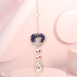Ляпис-Лазурь Обернутое проволокой сердце из натурального лазурита с подвесками в виде дерева жизни, стеклянные каплевидные кисточки для ловли солнца для оконных подвесных украшений, 375 мм