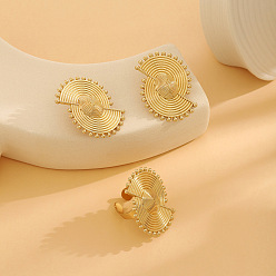 Fan Серьги-гвоздики и кольца-манжеты из сплава, золотые, вентилятор, 40x34 мм