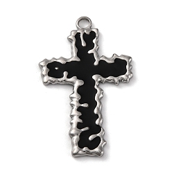 Нержавеющая Сталь Цвет 304 подвески из нержавеющей стали с черной эмалью, крест очарование, религия, цвет нержавеющей стали, 38x23.5x2 мм, отверстие : 2.5 мм