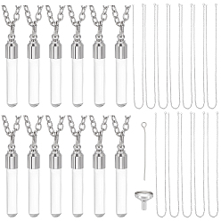 Платиновый & Цвет Нержавейки 12шт. прозрачные стеклянные флаконы для духов в форме колонны с крышкой из цинкового сплава, подвески для женщин и мужчин, с 1 мешком 316 бункером-воронкой из нержавеющей стали, платины и нержавеющая сталь цвет, колье: 24.33 дюйм (61.8 см)