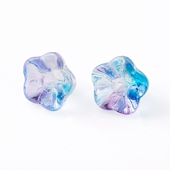 Deep Sky Blue Electroplate Glass Beads, Trumpet Flower, Deep Sky Blue, 8.5x8x5.5mm, Hole: 1mm