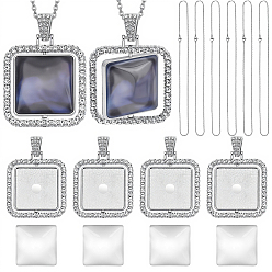 Квадрат Наборы для изготовления ожерелий своими руками, включая 304 цепочки из нержавеющей стали, подвески из сплава с кабошонами и стеклянные кабошоны, квадратный, 41.5x37x5 мм, отверстие : 9x5 мм