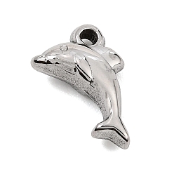 Stainless Steel Color 304 Stainless Steel Charms, Dolphin Charms, Stainless Steel Color, 13x14.5x5mm, Hole: 1.6mm