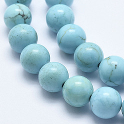 Cyan Natural Magnesite Beads Strands, Dyed & Heated, Round, Cyan, 4mm, Hole: 1mm, about 95pcs/strand, about 15 inch