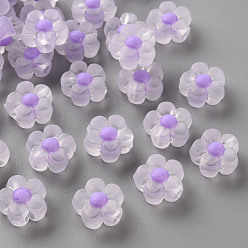Lilac Transparent Acrylic Beads, Frosted, Bead in Bead, Flower, Lilac, 12x12.5x6mm, Hole: 2.5mm, about 893pcs/500g