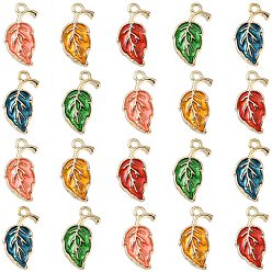 (52) Непрозрачная лаванда Подвески из эмали и сплава, лист, золотые, разноцветные, 19.5x9.5x2.2 мм, отверстие : 1.5 мм, 30 шт / коробка