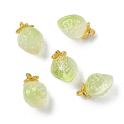 Желто-Зеленый Прозрачные стеклянные подвески, клубника, с золотой эмали сплава выводов, два тона, желто-зеленый, 18x12x10.5 мм, отверстие : 1.5 мм