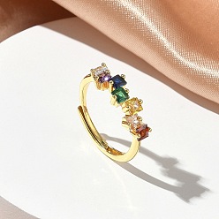 Золотой Регулируемые латунные кольца из микро-паве циркония, квадратный, без кадмия и без свинца, стойки покрытие, долговечный, золотые, 6 мм, внутренний диаметр: 17 мм