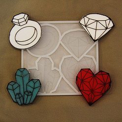 White DIY Diamond Ring/Crystal Cluster/Heart Shape Ornament Silicone Molds, Resin Casting Molds, for UV Resin, Epoxy Resin Craft Making, White, 105x109x6mm, Inner Diameter: 41~51.5x48.5~51mm
