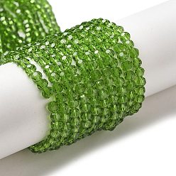 Светло-зеленый Коричневый Прозрачные стеклянные бусины, граненый (32 граней), круглые, оливковый, 4 мм, отверстие : 0.7 мм, около 87~93 шт / нитка, 32~33 см