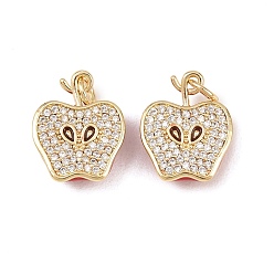 Настоящее золото 18K Латунные микро проложить кубического циркония подвески, яблочные прелести, с эмалью, стойки покрытие, долговечный, без кадмия и без свинца, реальный 18 k позолоченный, 15.5x12.5x5 мм, Перейти кольцо: 5x1 мм, внутренний диаметр: 3 мм