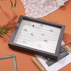 Gray Wooden Jewelry Presentation Boxes, Covered with PU Leather, Organic Glass and Magnetic Stripe, Rectangle, Gray, 305x223x53mm