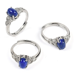 Ляпис-Лазурь Овальные регулируемые кольца из натурального лазурита, женское латунное кольцо платинового тона, долговечный, без свинца и без кадмия, внутренний диаметр: 17 мм