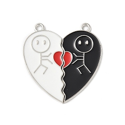 Черный Эмали сплава сплит подвески, сердечки парные подвески, слева и справа, чёрные, 33x16x1.2 мм, отверстие : 2 мм, 2 шт / комплект