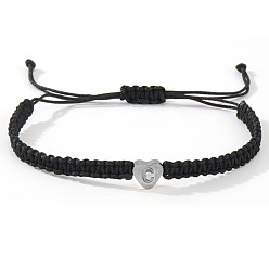 Letter C 304 браслеты из плетеных бусин в форме сердца из нержавеющей стали с буквами, регулируемые плетеные браслеты из нейлонового шнура для парной дружбы, платина, буква С