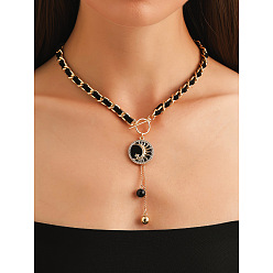 Луна Сплав черная эмаль кисточка кулон или ожерелья, ожерелья из бархатных и алюминиевых цепочек, золотые, луна, 17.52 дюйм (44.5 см)