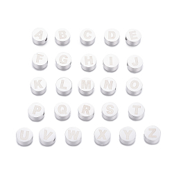 Letter A~Z Устойчивы к потускнению 304 бусины из нержавеющей стали, плоский круглый и алфавит, Письмо ~ Z, 10x4.5 мм, отверстие : 2 мм