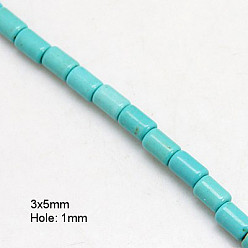 Cyan Synthetic Turquoise Beads Strands, Column, Dyed, Cyan, 5x3mm, Hole: 1mm