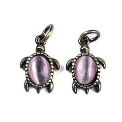 Средний Синий Шифер Латунные подвески, с кошачьим глазом и прыгающим кольцом, без свинца и без кадмия, античная бронза, Морская черепаха, средний грифельно-синий, 16x10.5x4 мм, отверстие : 3.5 мм