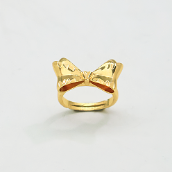 Золотой Полые латунные кольца для женщин, бантом, золотые, 16 mm ~ 20 mm