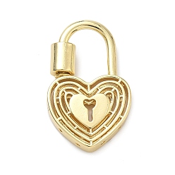 Настоящее золото 18K Латунные подвески, сердце блокировки прелести, без кадмия и без свинца, стойки покрытие, долговечный, реальный 18 k позолоченный, 30x18x4 мм, отверстие : 12.5x7 мм