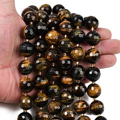 Синий Природных тигровый глаз бисер нитей, покрасил и подогрел, граненые, круглые, с бисером, синие, 15~16 мм, отверстие : 1.4~1.6 мм, около 21 шт / нитка, 15.35~15.94 дюйм (39~40.5 см)