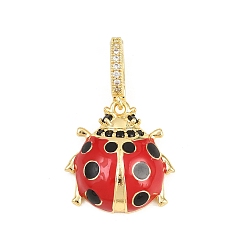 Настоящее золото 18K Латунные микро проложить кубического циркония раз за застежками, с эмалью, прелести божьей коровки, стойки покрытие, долговечный, без свинца и без кадмия, реальный 18 k позолоченный, 31 мм, отверстие : 6x4 мм