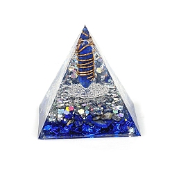 Ляпис-Лазурь Генераторы энергии смолы оргонитовой пирамиды, Рейки, обернутая проволокой, натуральный лазурит, шестиугольная призма внутри для украшения домашнего офиса, стола, 60x60x60 мм